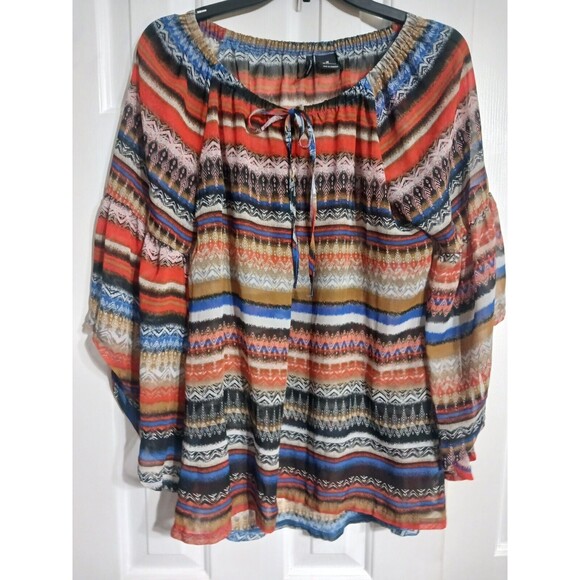 Women's New Directions Asymmetrical Sleeve Sheer Blouse Size M Top - Picture 1 of 7